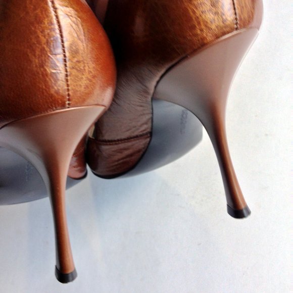BCBGIRLS-Brown Metallic Leather Pump Heels - Picture 5 of 8